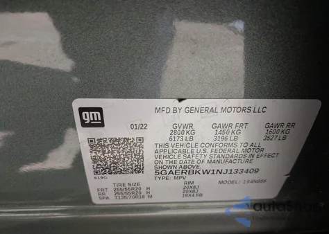 2022 Buick Enclave Fwd Essence z USA, uszkodzony, nr VIN 5GAERBKW1NJ133409